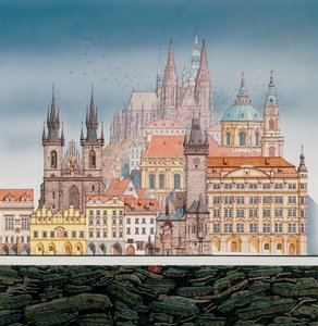 Prager Gebäude und russische Panzer, ca. 1980-1991