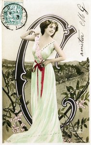 C: Bianca Toledo, Künstlerin, Sängerin und Sevillanische Tänzerin der Belle Epoque - Casino de Paris, Folies Bergere, Jardin de Paris - Alphabet auf Postkarte