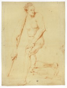Akademischer männlicher Akt, auf einen Stab gelehnt von Style of Pompeo Girolamo Batoni