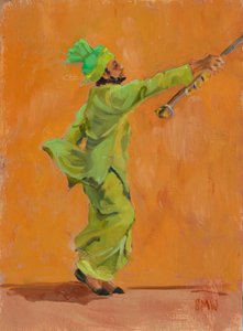 Indische grüne Tänzerin mit Chimta