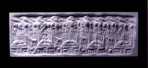 Handzylinder-Siegelabdruck, Uruk (heute Warka, Irak), ca. 3300-3000 v. Chr.
