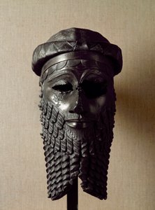 Sumerische Kunst: Kopf eines Königs, vielleicht Naram-Sin (2254-2218 v. Chr.). Bronzeskulptur. Um 2250 v. Chr.