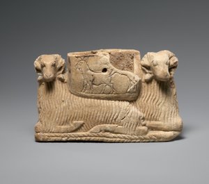 Gefäß, unterstützt von zwei Widdern, ca. 2600-2500 v. Chr.