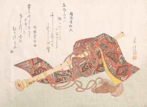 Shakuhachi, eine Art Bambusflöte und ihr Überzug, 19. Jahrhundert von Sunayama Gosei