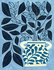 Laub in blauer Vase