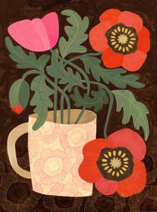 Mohnblumen in einer rosa Tasse