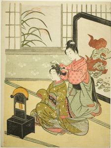 Herbstmond im Spiegel (Kyodai no shugetsu), aus der Serie "Acht Ansichten des Salons (Zashiki hakkei)"
