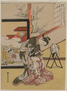 Wohltätigkeit: Kurtisane rasiert den Nacken ihrer Dienerin, 1767 von Suzuki Harunobu