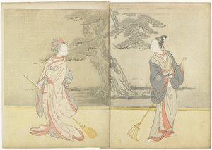 Kalenderdruck von Meiwa 2 und ein Mitate des No_ Spiels Takasago, 1765 von Suzuki Harunobu