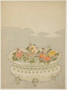 Chrysanthemen und der aufgehende Mond von Suzuki Harunobu