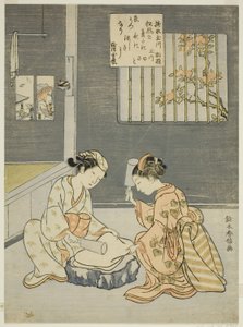 Stoffwalken am Juwelenfluss, aus einer unbetitelten Serie von Sechs Juwelenflüssen von Suzuki Harunobu