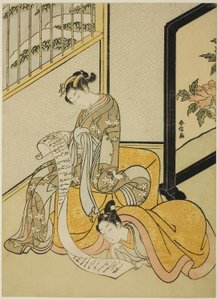 Paar liest einen Brief von Suzuki Harunobu