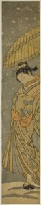 Kurtisane auf Parade im fallenden Schnee von Suzuki Harunobu