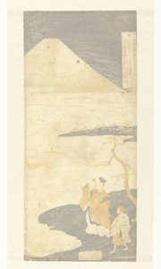 Der Dichter Yamabe no Akahito schaut auf den Berg Fuji