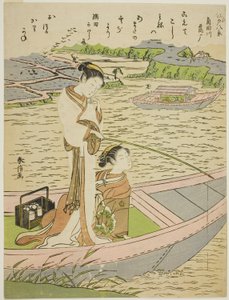 Gänse, die auf dem Sumida-Fluss landen, aus der Serie "Acht modische Ansichten von Edo"