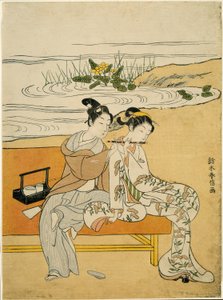 Liebende, die dieselbe Flöte spielen (Parodie auf Xuanzong und Yang Guifei)