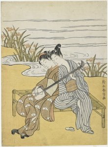 Liebende spielen dasselbe Shamisen als Mitate von Kaiser Xuanzong und Yang Guifei, ca. 1767