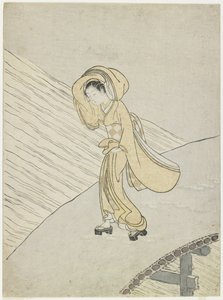 Mitate des Gedichts von Fujiwara no Teika über die Überquerung des Sano, 1765