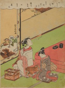 Oiran raucht Pfeife und ihre schlafende Dienerin von Suzuki Harunobu