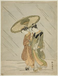 Schnee auf dem Rückweg vom öffentlichen Bad von Suzuki Harunobu