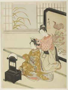 Der Herbstmond im Spiegel (Kyodai no shugetsu), aus der Serie "Acht Ansichten des Salons (Zashiki hakkei)"
