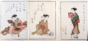 Drei Kurtisanen. Von links nach rechts, Hiinatsuru, Hanagishi und die dritte nicht identifiziert. Drucke von Harunobu Suzuki (1724/25-1770) von Suzuki Harunobu
