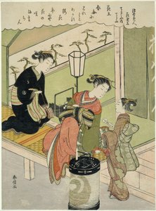Baumpfingstrose: Chozan von Chojiya (Chojiya uchi Chozan, Kao), aus der Serie "Parodien der Schönheiten der schwebenden Welt als Blumen (Ukiyo bijin hana mitate)" von Suzuki Harunobu