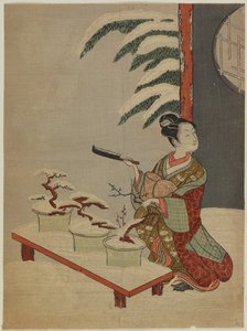 Visuelle Parodie des Noh-Spiels Hachi no ki von Suzuki Harunobu