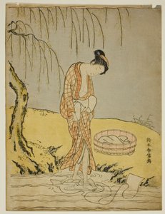 Wäsche im Bach waschen von Suzuki Harunobu