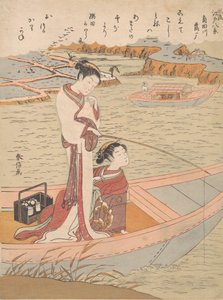 Wildgänse fliegen den Sumida-Fluss hinunter, ca. 1769
