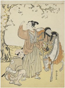 Junger Samurai betrachtet Kirschblüten als Mitate von Prinz Kaoru, ca. 1767