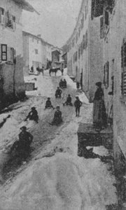 Straße in Liddes im Winter, Route du Grand Saint-Bernard