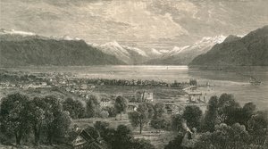 Vevey und der obere Teil des Genfersees, Blick Richtung Rhonetal