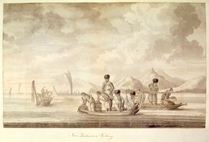 Neuseeländer beim Fischen, Januar 1770