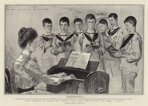 Chorprobe an Bord der Ophir, Lady Mary Lygon gibt den Jungen eine Lektion