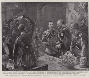 Die Präsentation an Oberst Hector MacDonald, der Herzog von Atholl schnallt das Ehrenschwert an von Sydney Prior Hall