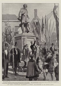 Die Vandyck-Tercentenary-Feierlichkeiten in Antwerpen, die Dekoration der Statue des Meisters von Sydney Prior Hall