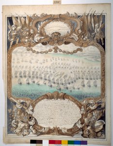 Seeschlacht bei Agouste, 22. April 1676 (schwarze Tinte & Kartographenfeder mit Aquarell auf Papier) von Sylvain Bonnet