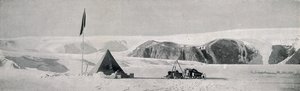 Couloir-Klippen, Granite Harbour, das Lager am Piedmont-Zungenrand zeigend, ca. 1911, 1913 von T. Griffith Taylor