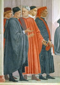 Die Auferweckung des Sohnes des Theophilus, König von Antiochia, Detail der Würdenträger am Hof des Königs von Antiochia, ca. 1480 Fresko