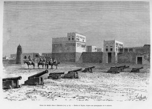 Scheich Aissa-Palast in Bahrain, Tschad. Taylors Gravur zur Illustration der Geschichte „A Suse, journal des excavilles“