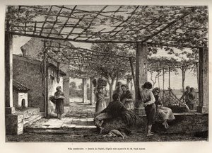 Villa Menton, Gravur nach Taylors Zeichnung, zur Illustration der Reise nach Menton und Bordighera, 1871, von Adolphe Joanne, veröffentlicht in „Le Tour du Monde“ 1874, herausgegeben von Edouard Charton, Hachette, Paris