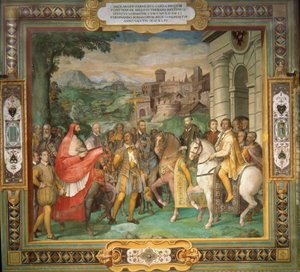 Das Treffen von Kaiser Karl V. und Alessandro Farnese im Jahr 1544 von Taddeo Zuccari