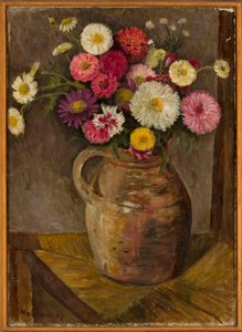 Astern und Zinnien in einem Tontopf von Tadeusz Makowski