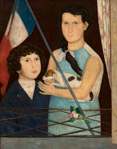 Zwei Kinder mit französischer Flagge von Tadeusz Makowski