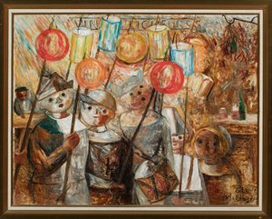 Kinder mit Fackeln (La retraite aux flambeaux) von Tadeusz Makowski
