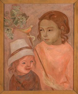 Kinder mit einem Vögelchen auf einem Stab von Tadeusz Makowski