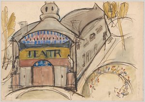 Fantasiegebäude mit der Aufschrift "Theater" von Tadeusz Makowski