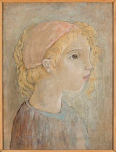 Kopf eines Mädchens in rosa Kapuze von Tadeusz Makowski