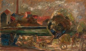 Landschaft mit Fabrikschornstein von Tadeusz Makowski